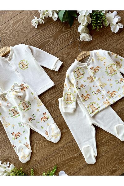 PATSAN Organic Cotton 4-Piece Bottom Top Booties Baby Set Bear Squirrel