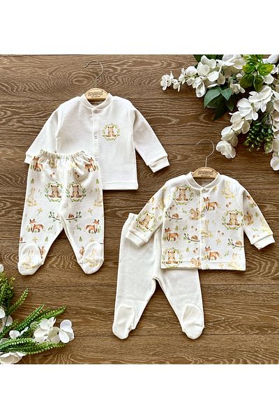 PATSAN Organic Cotton 4-Piece Bottom Top Booties Baby Set Bear Squirrel