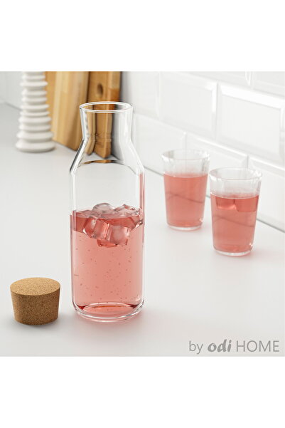 IKEA Mantar Kapaklı Cam Karaf ve 2 Adet Cam Bardak - Su Şişesi - Sürahi 1 lt