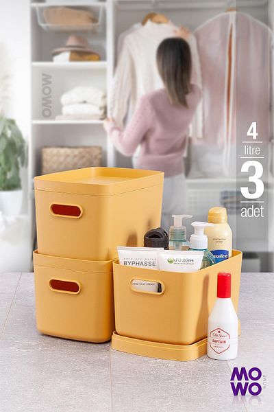 Mowo Home Кутия за горчица Alegra 4 литра - 3 части, декоративна кутия за съхранение, органайзер за шкаф с капак