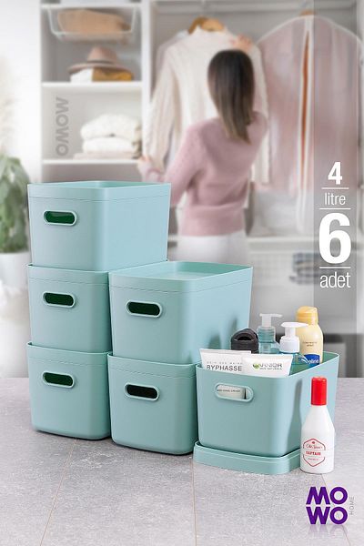 Mowo Home Alegra Кутия-органайзер за шкафове, тюркоаз, 4 литра, с капак - 6 многофункционални кутии за съхранение