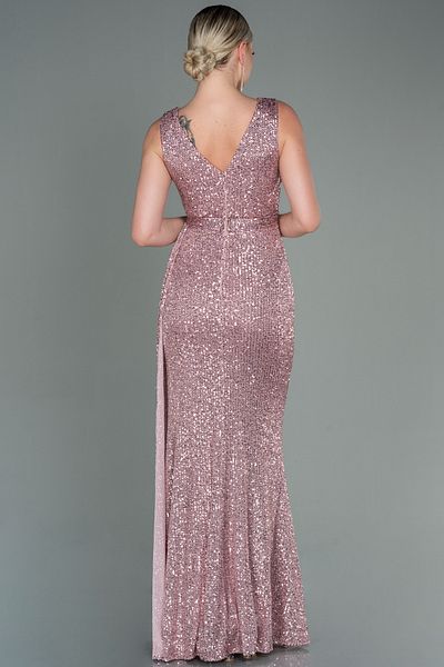 Abiyefon Long Sequin Powder Sleeveless Double Breasted Collar Evening Dress - ABU3201