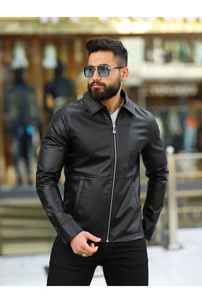 BASEL.CO Мъжко кожено яке Slim Fit