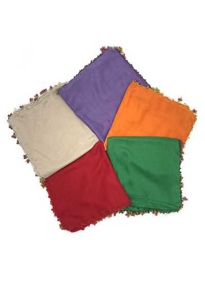 nazipek Set of 5 Cotton Handcrafted Cherry Embroidered Beaded Scarf Gift Writing 100x100cm Wholesale