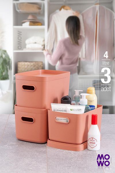Mowo Home Alegra 4 Lt Tile - Декоративна кутия за съхранение от 3 части, кутия за органайзер за шкафове с капак