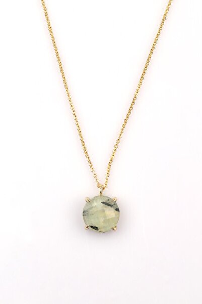 Alibaba Doğaltaş Prehnite Natural Stone Gold Colored Necklace