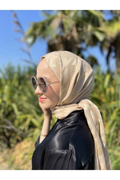 VALORSCARF Latte Houndstooth Silky Jacquard Shawl