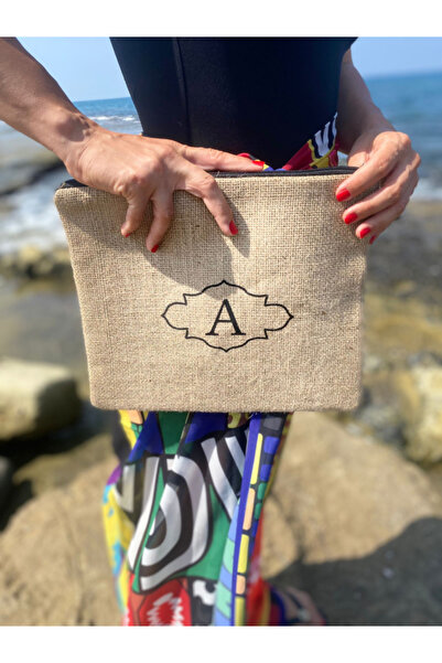 A Harfli Clutch Çanta - Jüt Kumaş