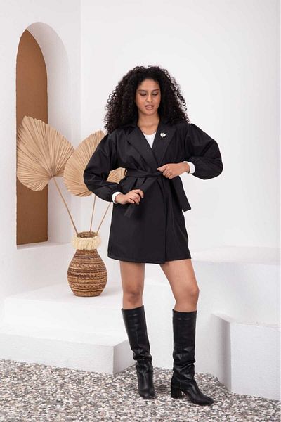 MODAF Women's Short Waist-Tied Trench Coat