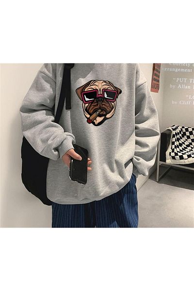 Touz Μπουλντόγκ με στάμπα γκρι Unisex φούτερ με λαιμόκοψη