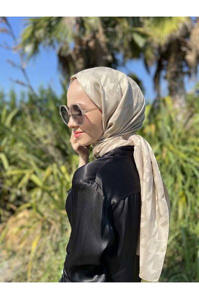 VALORSCARF Sand Beige Houndstooth Silky Jacquard Shawl