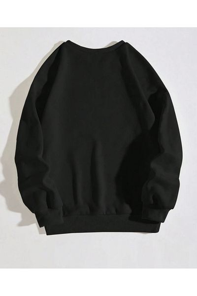 BYMEER Unisex Black New Jersey Printed Crew Neck Oversize Sweatshirt
