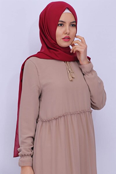 moda periy kadın modest Püsküllü astarlı Şifon tesettür Elbise