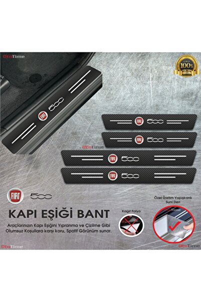 Sm Motors Fiat 500 Logolu Karbon Kapı Eşiği Koruyucu Suni Deri 4'lü Set