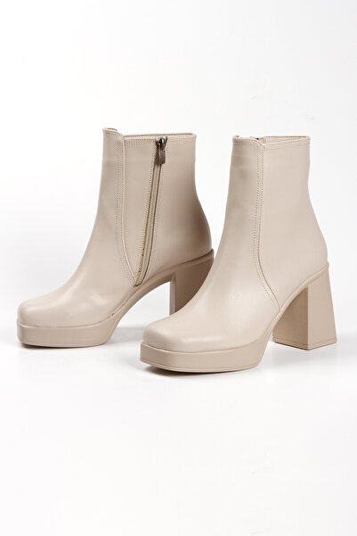 mermaid shoes - YENİ SEZON Kadın Bej 10 cm Topuklu Fermuarlı Tarz Bot