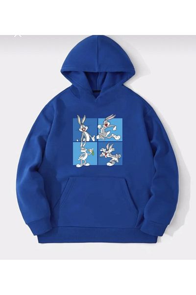 BYMEER Hanorac oversize cu glugă cu imprimeu Saks Blue Bugs Bunny