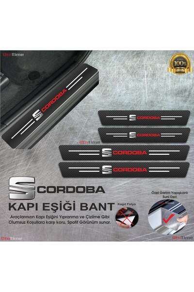 Sm Motors Seat Cordoba Logolu Karbon Kapı Eşiği Koruyucu Suni Deri 4'lü Set