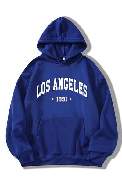 BYMEER Син суитшърт с качулка и щампа Saks Los Angeles
