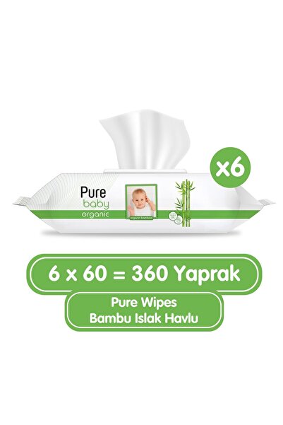 Pure Baby Organik Bambu Özlü Islak Havlu 6×60 (360 Yaprak)