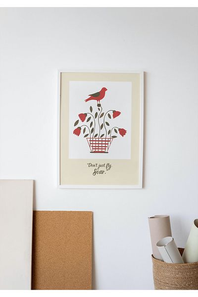 Hiruko Tasarım Atölyesi Ξύλινη ζωγραφική τοίχου Red Bird Grey, Maine (1800) Νο:1 Ζωγραφική με κορνίζα Αφίσα Ζωγραφική Red Bird