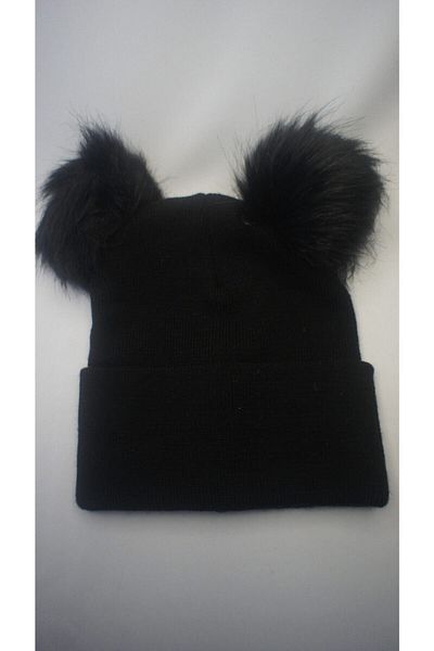 HPCOLLECTİON Černý baret s dvojitou bambulí