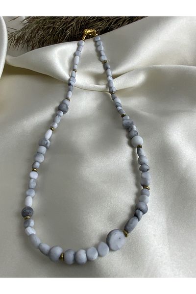 azra takı tasarım African glass gray ethnic bohemian hippie style matte short women's necklace