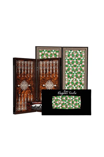 Sedef Okey Eser Wooden Fantastic Backgammon Set Stained Glass Green