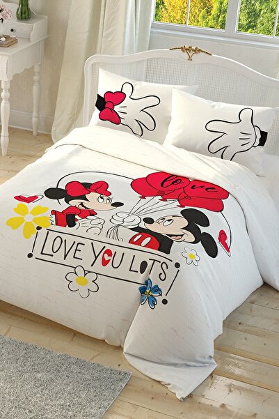 Taç Çift Kişilik Lisanslı Nevresim Takımı Disney Minnie & Mickey Çek Canl