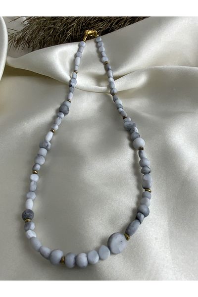 azra takı tasarım African glass gray ethnic bohemian hippie style matte short women's necklace