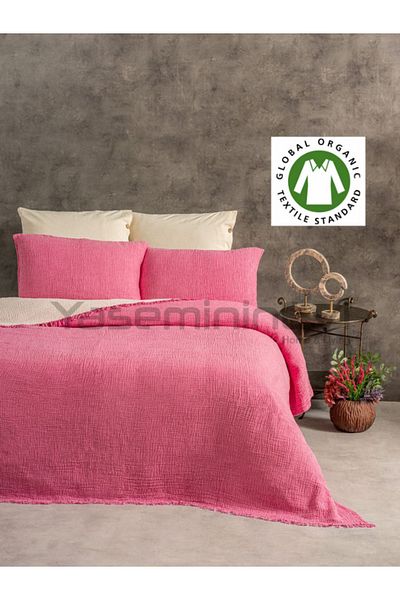 YASEMİNİNEVİ Κάλυμμα κρεβατιού King Size Fuchsia Muslin / Σετ Πικέ με 2 Μαξιλαροθήκες