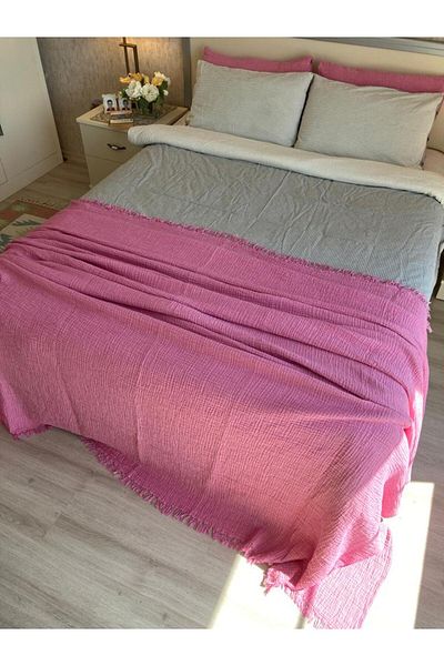 YASEMİNİNEVİ Fuchsia, Muslin King Size Bedspread/pike