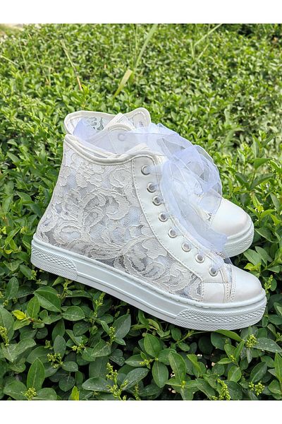 Ayakkabı Tutkusu Stilo ® Lace Design Bridal Wedding Shoes White Soft Lightweight Flat Sole Design Shoes for Brides
