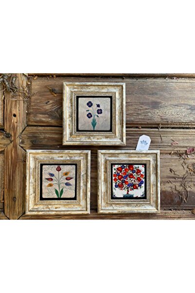 Genel Markalar Decor Çerçeveli Taş Duvar Dekoru 20 x 20 cm 3 lü set Nar Ağacı...