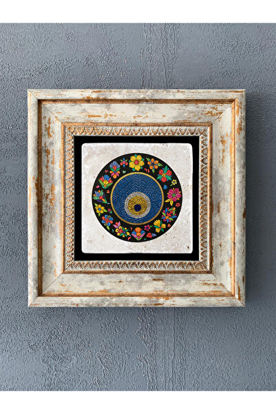 Oscar Stone Decor Çerçeveli Taş Duvar Dekoru 20 x 20 cm Nazar Desen Renkli