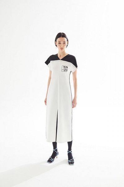 Berr-ın Women's Logo Short Sleeve Cotton Ecru Dress HBR5126-EKRU