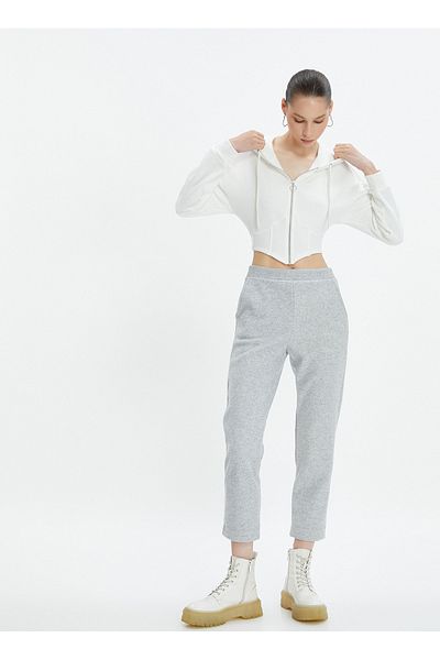 Koton High Waist Comfortable Gray Melange Women's Trousers 4WAL40020IK