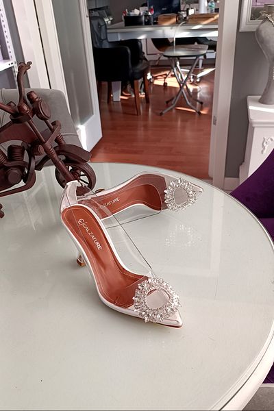 LA CALZATURE Transparent White 9cm Heeled Stiletto Women's Shoes with Stone Accessories