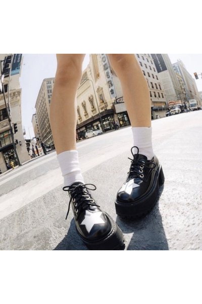 DEEFWEAR Siyah Rugan Harajuku Tarz Lolita Ayakkabı