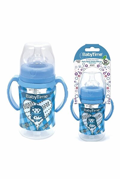 Babytime Geniş Ağızlı Kulplu Pp Silikon Uçlu Biberon Mavi 250 ml
