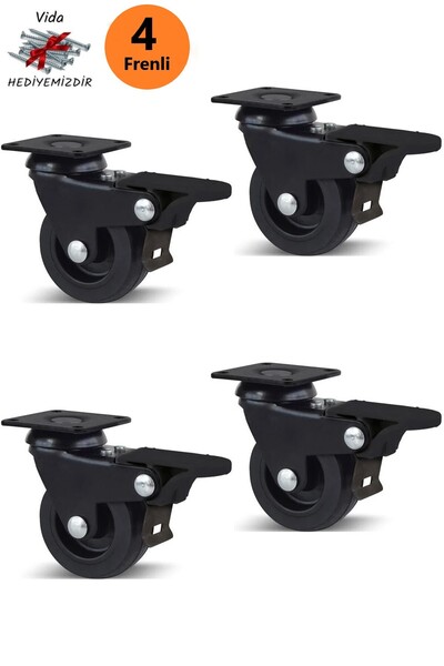 ŞENEL Yapı Market 4 Adet Mat Siyah Döner Tablalı 50'lik Bilyalı Teker Masa Do...