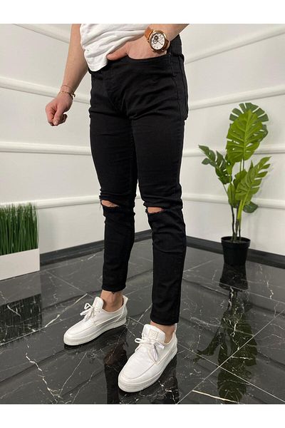 ukdwear Ανδρικό μαύρο ιταλικό τζιν παντελόνι με σχέδιο
