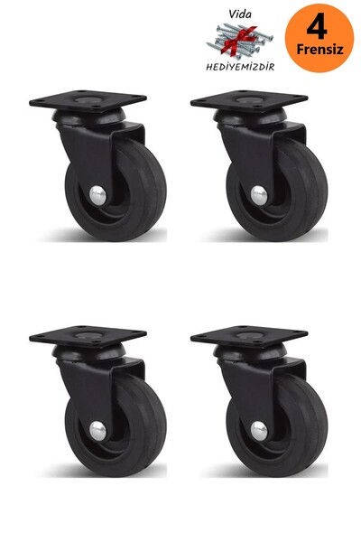 ŞENEL Yapı Market 4 Adet Mat Siyah Döner Tablalı 50'lik Bilyalı Teker Masa Dolap Sehpa Mobilya Tekeri