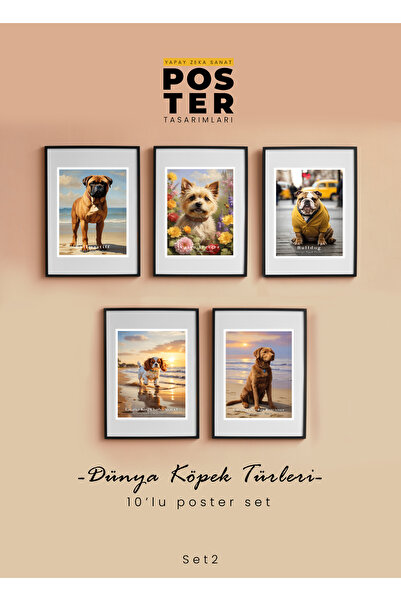 Genel Markalar Dünya Köpek Türleri Posterleri 10 Adet Büyük Boy 32x45 Duvar P...