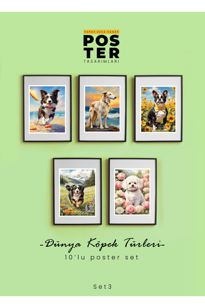 YAPAY ZEKA SANAT Αφίσες παγκόσμιων ειδών σκύλων 10 τεμάχια μεγάλου μεγέθους 3...