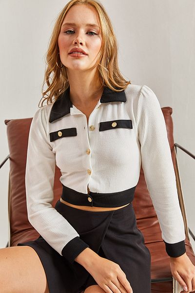 Bianco Lucci Cardigan cu guler cămașă cu nasturi