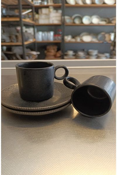 İkram Dünyası Reckless Coffee Cup 2 pcs 2 cups, 2 cups Saucers Anthracite