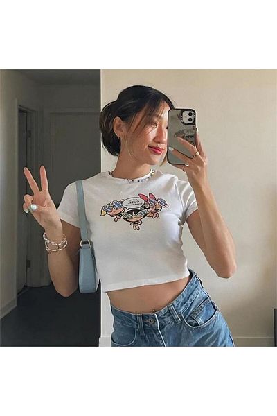 Gofeel White The Powerpuff Girls - Super Cute Super Fierce Half T-Shirt
