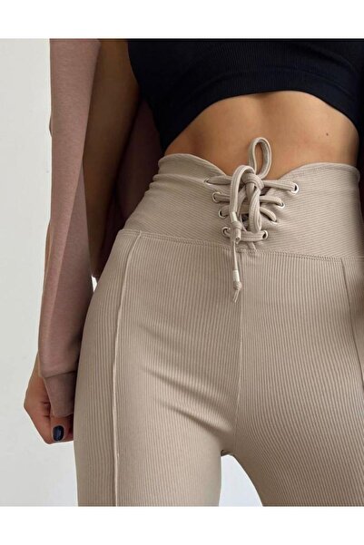 fabbwomen Kadın Kuş Gözü Detaylı Yüksek Bel Tayt