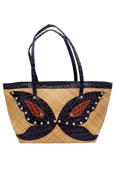 Dünyadan Hediyeler Straw Knitted Leather Decorated Hand Shoulder Bag No.15