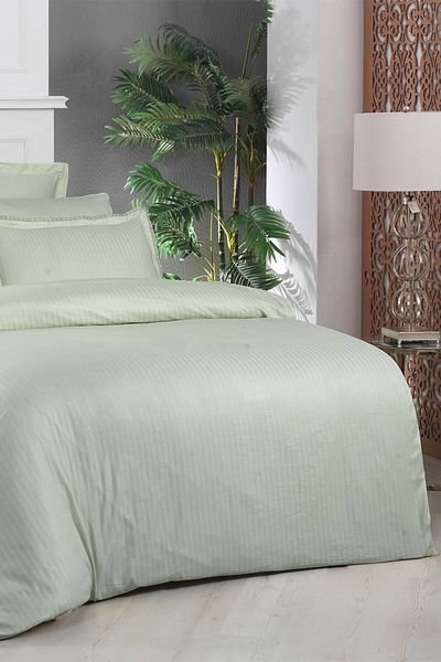Sarev Σετ Παπλωματοθήκη Jacquard Stripe Green Double 260 Tc 100% βαμβακερό σατέν